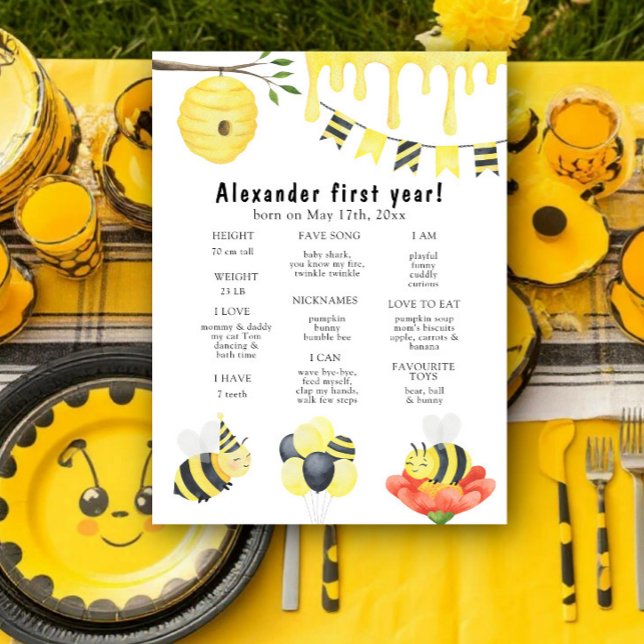 Bee First Birthday Milestone Birthday Poster (Creator Uploaded)