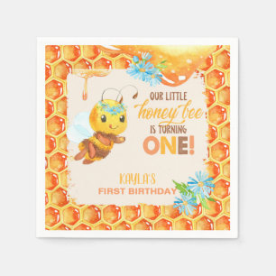 Bee First Birthday Napkin - Girl - Custom