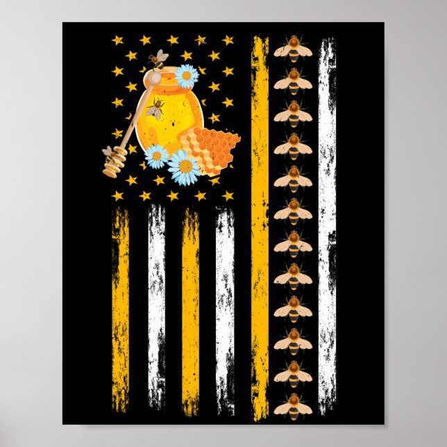 Bee Flag Honey Bees Keeper Lover Beekeeping Bee Poster (Front)