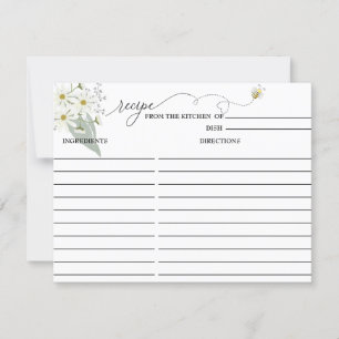 Bee Floral   Bridal Shower Recipe Card