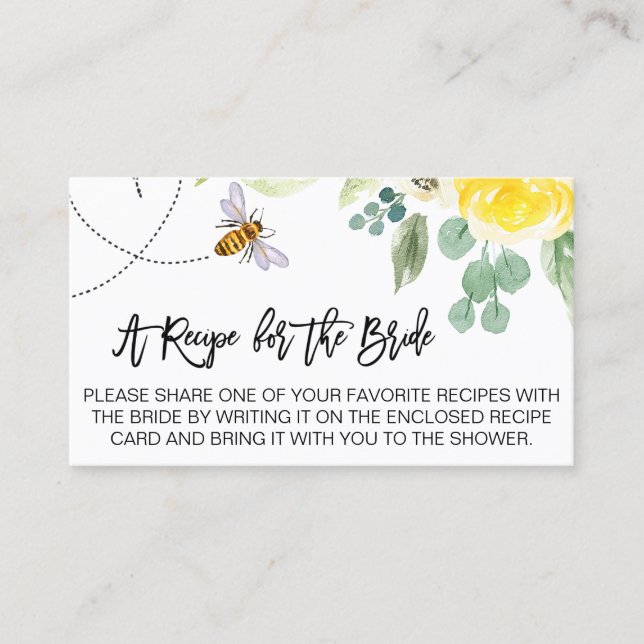 Bee Floral Bring Recipe Bridal Shower Card (Front)