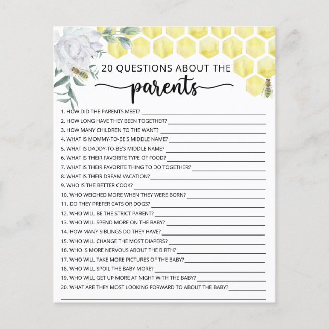 Bee floral games about the parents (Front)