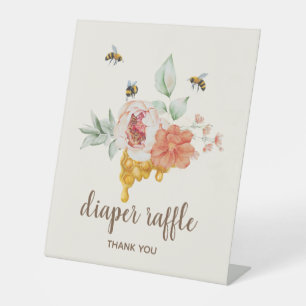Bee Floral Honeycomb Baby Shower Diaper Raffle Pedestal Sign
