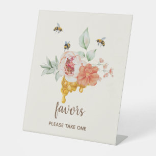 Bee Floral Honeycomb Baby Shower Favours Pedestal Sign