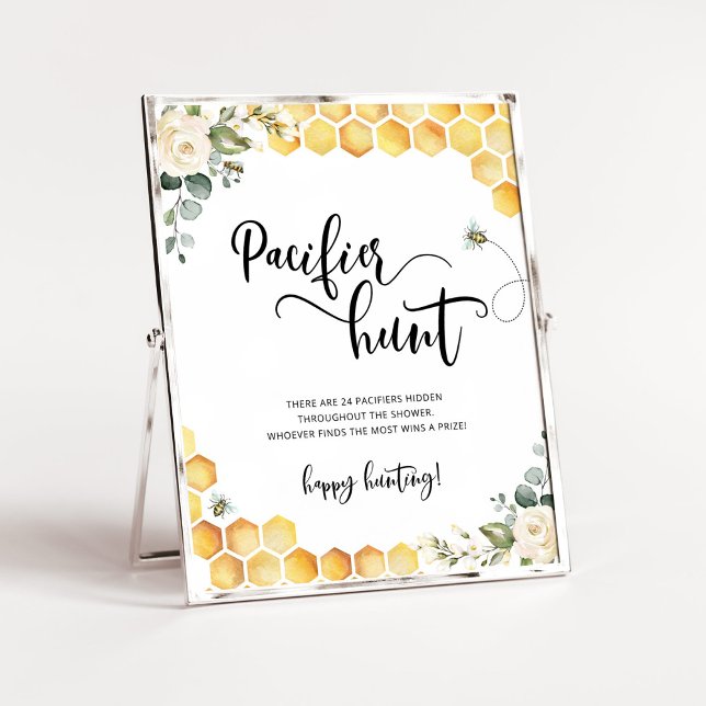 Bee floral pacifier hunt baby shower game poster (Creator Uploaded)