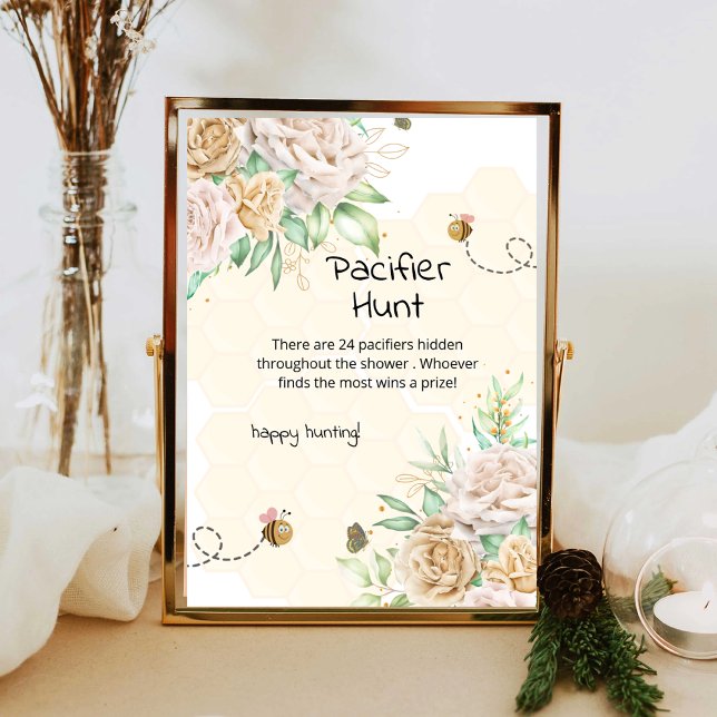 Bee floral pacifier hunt baby shower game poster (Creator Uploaded)