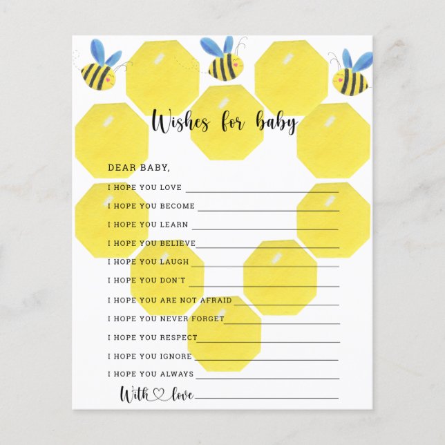 Bee floral - Party game | wishes for baby (Front)