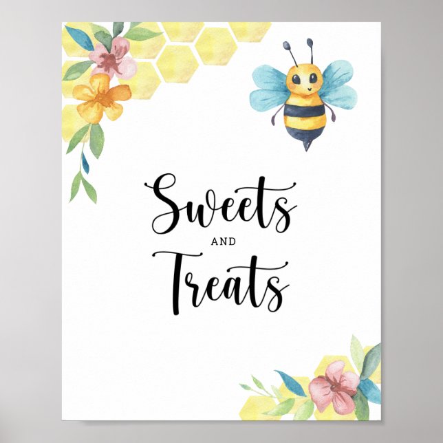 Bee floral - sweets and treats baby shower poster (Front)