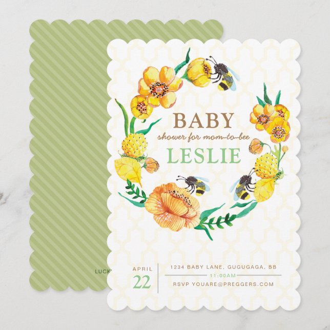 Bee Flower Baby Shower Invite (Front/Back)