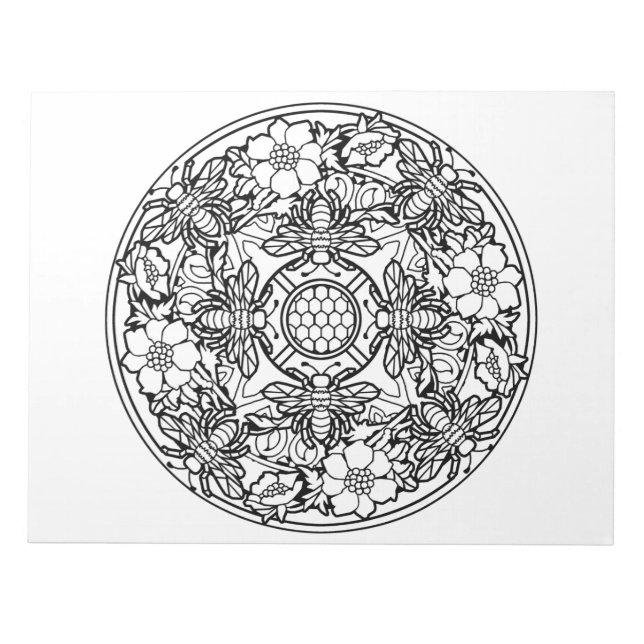 Bee Flower Garden Mandala Colouring Book Pad (Front)