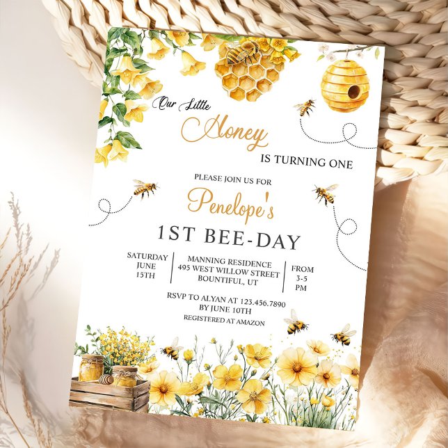 Bee Flower Our Little Honey Is Turning Birthday Invitation (Creator Uploaded)