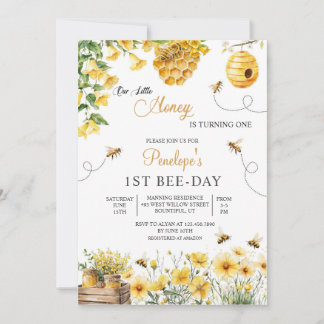Bee Flower Our Little Honey Is Turning Birthday Invitation
