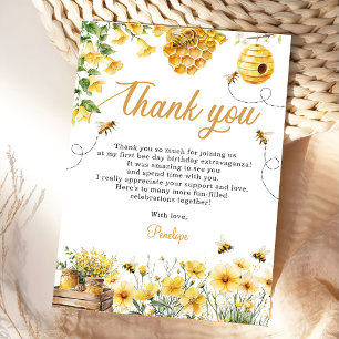 Bee Flower Yellow Birthday Thank You Card