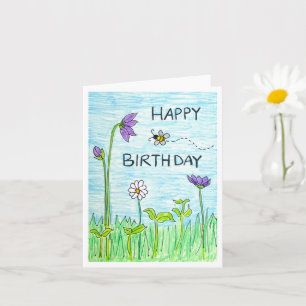 Bee & Flowers Birthday Card