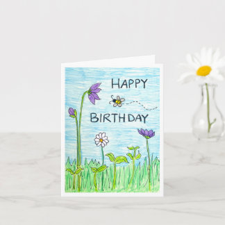 Bee & Flowers Birthday Card
