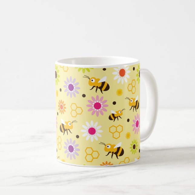 Bee & Flowers Coffee Mug (Front Right)