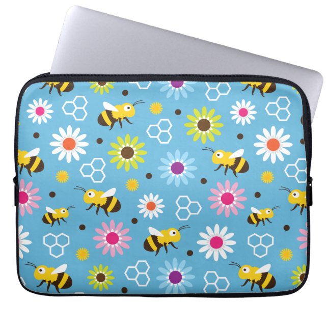 Bee & Flowers Laptop Sleeve (Front)