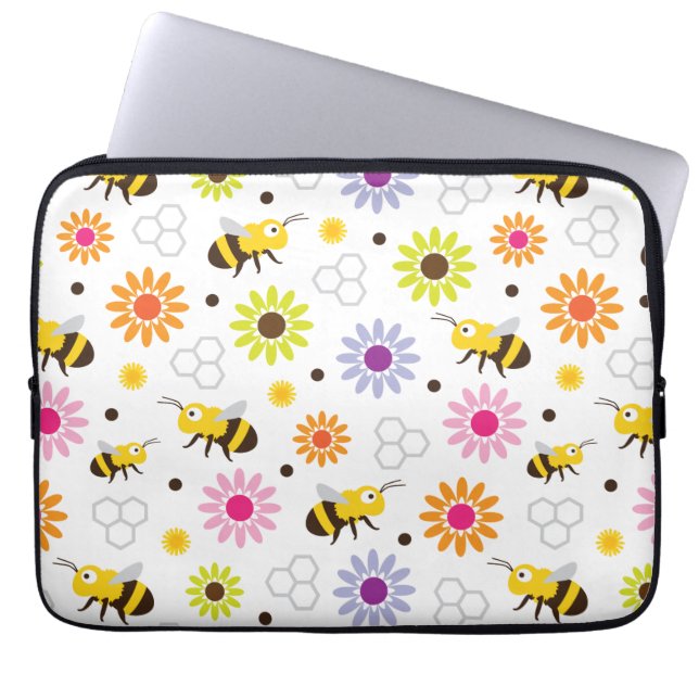 Bee & Flowers Laptop Sleeve (Front)