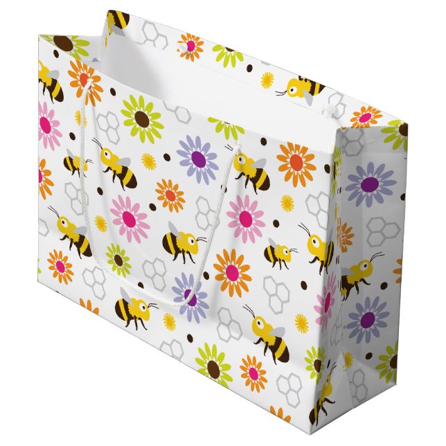Bee & Flowers Large Gift Bag (Front Angled)