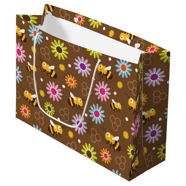 Bee & Flowers Large Gift Bag (Front Angled)