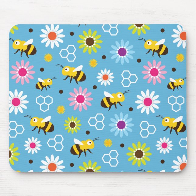 Bee & Flowers Mouse Mat (Front)