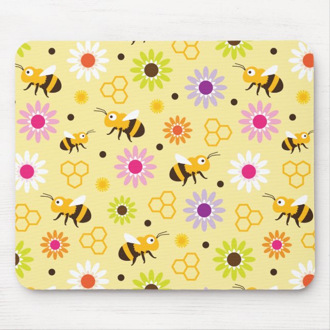 Bee & Flowers Mouse Mat (Front)