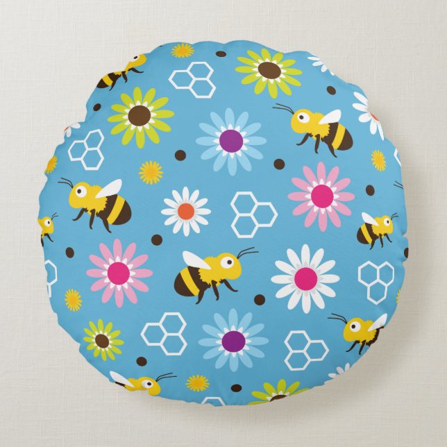 Bee & Flowers Round Cushion (Front)