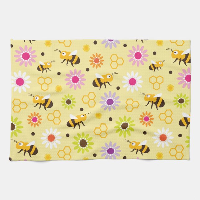 Bee & Flowers Tea Towel (Horizontal)