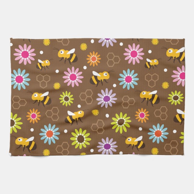 Bee & Flowers Tea Towel (Horizontal)