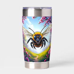 Bee Flying Above Flower Meadow Insulated Tumbler