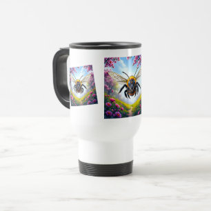Bee Flying Through Wildflower Meadow Travel Mug