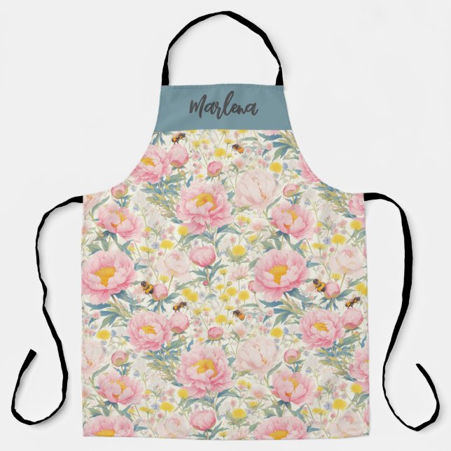 Bee Garden Floral Kitchen   Apron (Front)