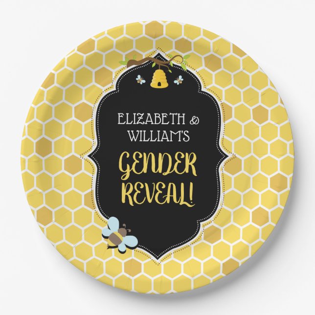 Bee Gender Reveal Baby Shower Paper Plate (Front)