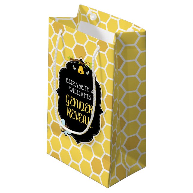 Bee Gender Reveal Baby Shower Small Gift Bag (Front Angled)