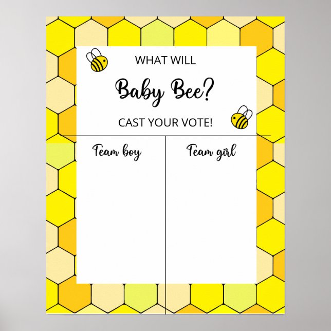 Bee Gender reveal Boy or Girl chart (Front)
