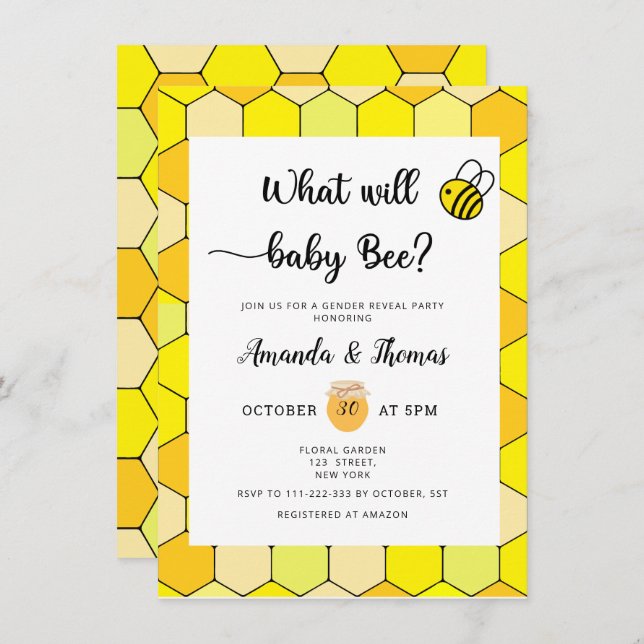 Bee gender reveal invitation (Front/Back)