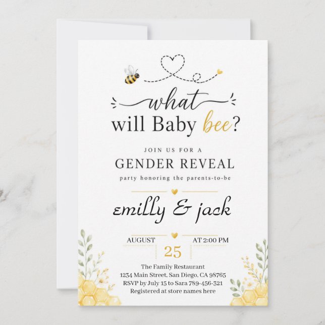 Bee Gender Reveal Invitation (Front)