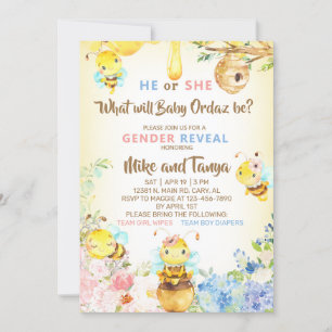 Bee gender reveal invite, bumblebee honeybee. invitation
