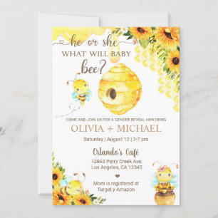 Bee gender reveal invite, bumblebee, honeybee. invitation