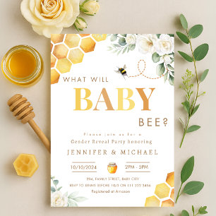 Bee Gender Reveal Party Neutral What Will Baby Bee Invitation