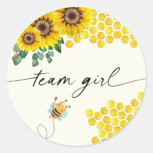 Bee Gender Reveal Party Team Girl Classic Round Sticker