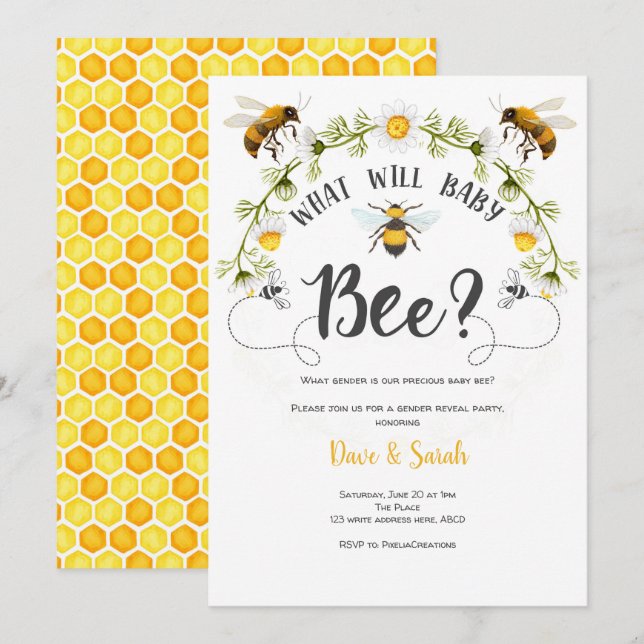 Bee, Gender Reveal Party, What baby will bee Invitation (Front/Back)