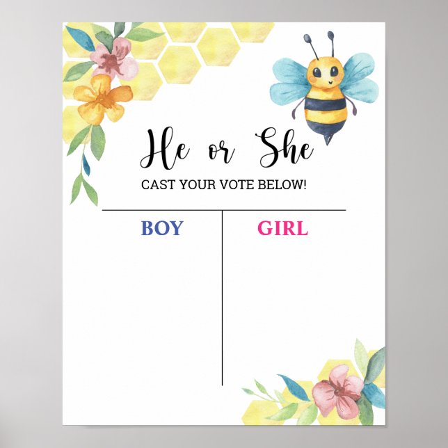 Bee Gender Reveal Voting Board Poster (Front)