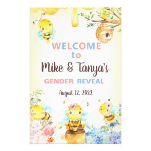 Bee gender reveal welcome sign, photo print.
