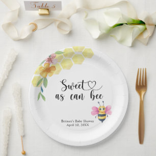 Bee girl baby shower - sweet as can bee paper plate