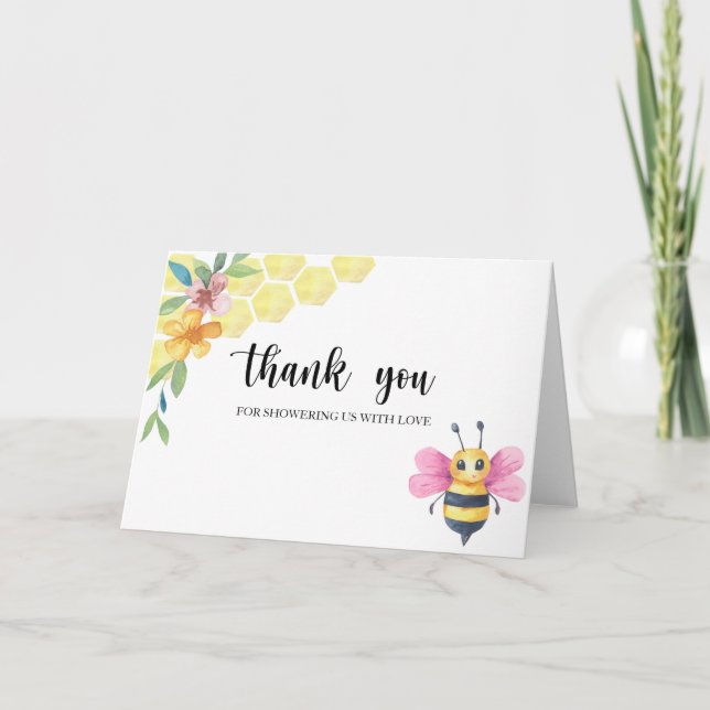 Bee girl baby shower thank you card (Front)