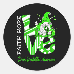 Bee Gnome Love Brain Disabilities Awareness Classic Round Sticker