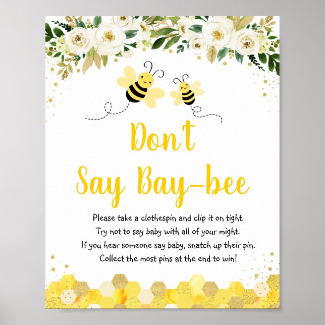Bee Gold Floral Don't Say Baby Game Poster (Front)