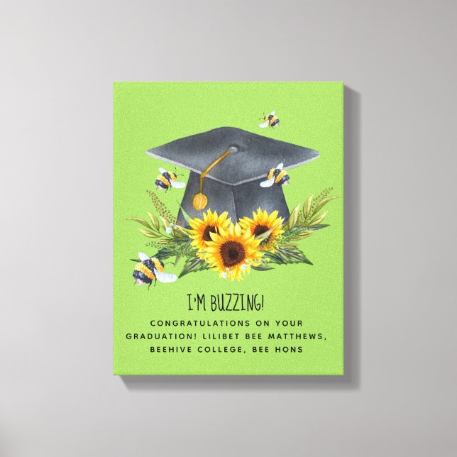 BEE Graduation Gift - Fun Im Buzzing Personalised Canvas Print (Front)