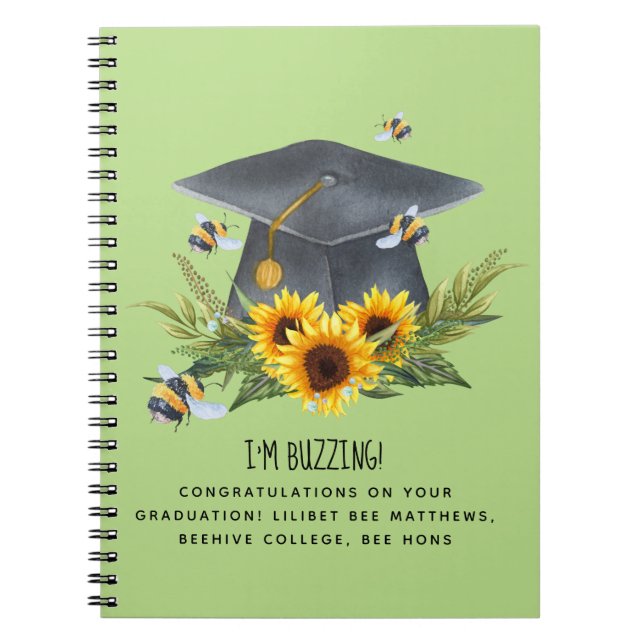 BEE Graduation Gift - Fun Im Buzzing Personalised Notebook (Front)